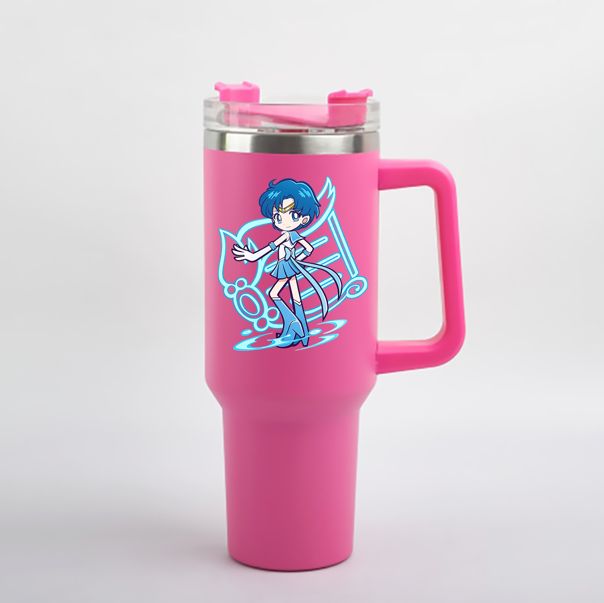 （画像用） 美少女戦士セーラームーン 水野 亜美 みずの あみ Sailor Moon Mizuno Ami 1200mL車用タンブラー - クリスタルステッカー（プラスチックストロー付き）